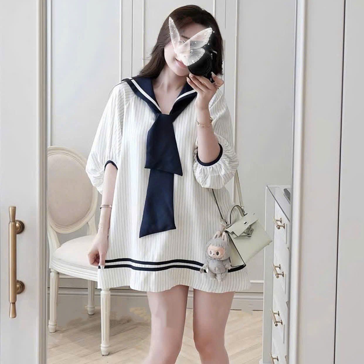  Váy tay lửng bo chun cổ thủy thủ dáng ngắn siêu hot - Q311 