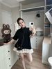 Váy suông cổ sen phối ren xòe bồng siêu hot - ĐEN - Q318
