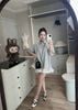 Váy suông cổ sen phối ren xòe bồng siêu hot - XÁM - Q319