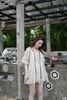 Váy suông babydoll tơ nhăn chấm bi 2 lớp tay lỡ nơ ngực siêu hot - Q325