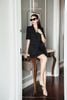 Set áo vest tay lửng cổ nhọn mix chân váy xếp ly siêu hot - ĐEN - Q379 (eo S<68, M<72)