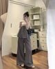 Set áo hai dây babydoll đính nơ ngực mix quần suông ống rộng tiểu thư - GHI - Q420 (EO S<68, M<72)