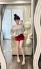 Set áo lệch vai in chữ mix chân váy siêu hot - ĐỎ - Q453