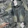 Áo khoác bò rách loang màu tay bo chun khóa kéo phong cách - Q464