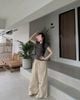 Set áo thun cộc tay chấm bi mix quần suông ống rộng dù KAB - Q475