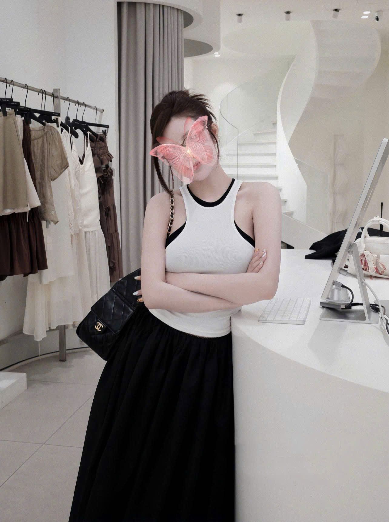  Set áo ba lỗ phối 2 lớp mix chân váy dài dáng bí - TRẮNG - Q559 (eo S<68, M<72) (0) 