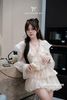 Váy voan tơ viền bèo cột dây ngực xếp tầng - Q538
