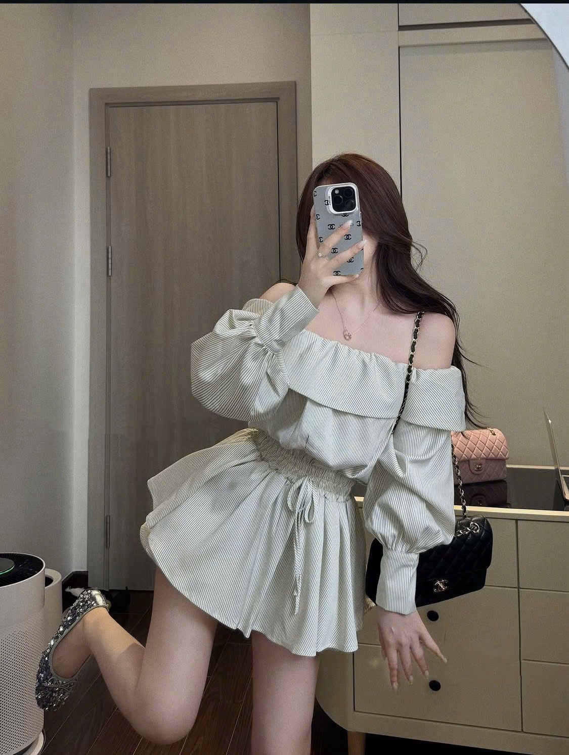 Jum trễ vai tay dài kẻ sọc đũi bèo siêu hot - Q565 
