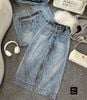Quần jean ống suông trơn PHỐI TÚI GIẢ ĐÍNH KHUY form baggy ko kèm nịt - NHẠT - Q583 (EO S<64, M<68, L<72)