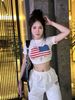 Set áo croptop in hình lá cờ mix quần suông dáng dài - TRẮNG - R16
