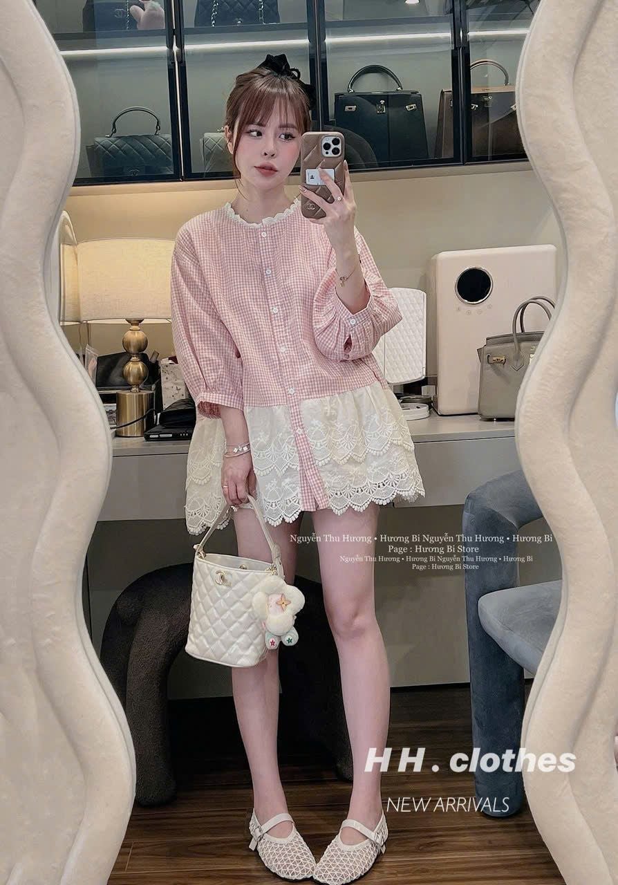  Váy sọc tay lỡ cổ tròn from rộng phối ren siêu dễ thương - R256 