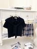 Set 3 món áo polo kèm tay choàng mix chân váy caro lưng chun - ĐEN - R262