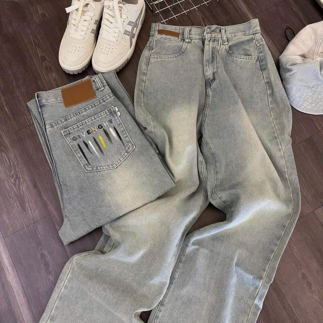  Quần jean ống suông thêu màu wash bụi đẹp siêu hot - R264 (eo S<64, M<68, L<72) 