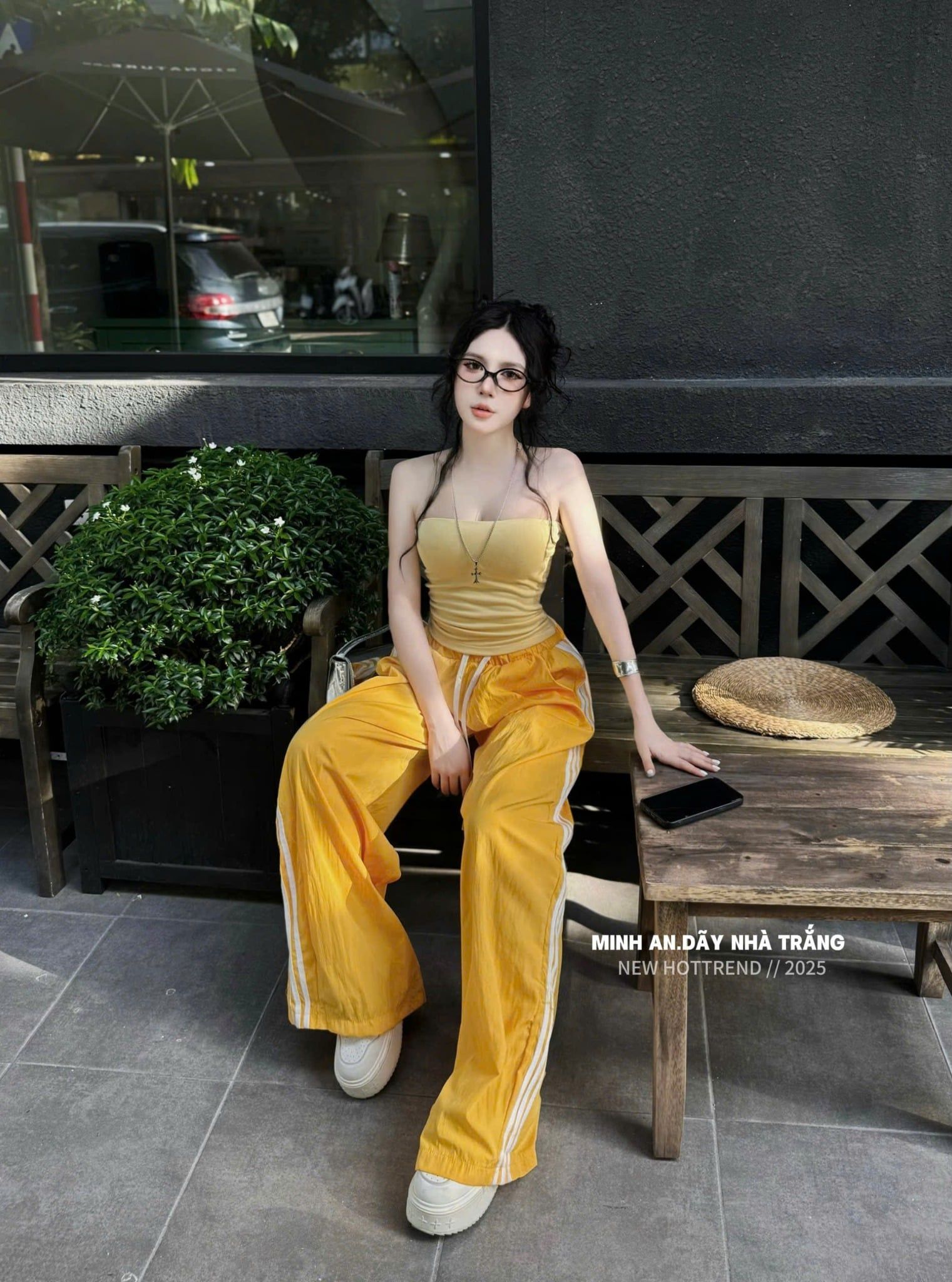  Set áo quây mix quần suông dáng dài viền siêu hot - VÀNG - R273 