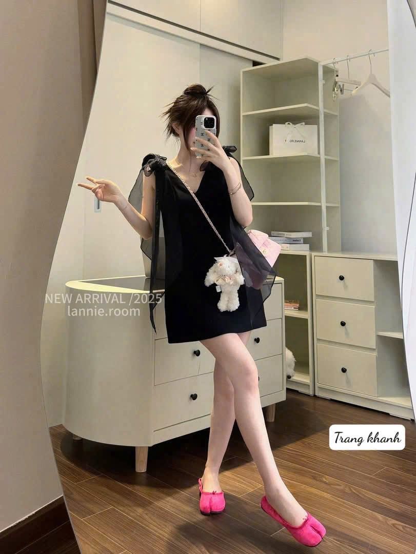  Váy sát nách buộc nơ vai dáng suông siêu sang - R343 