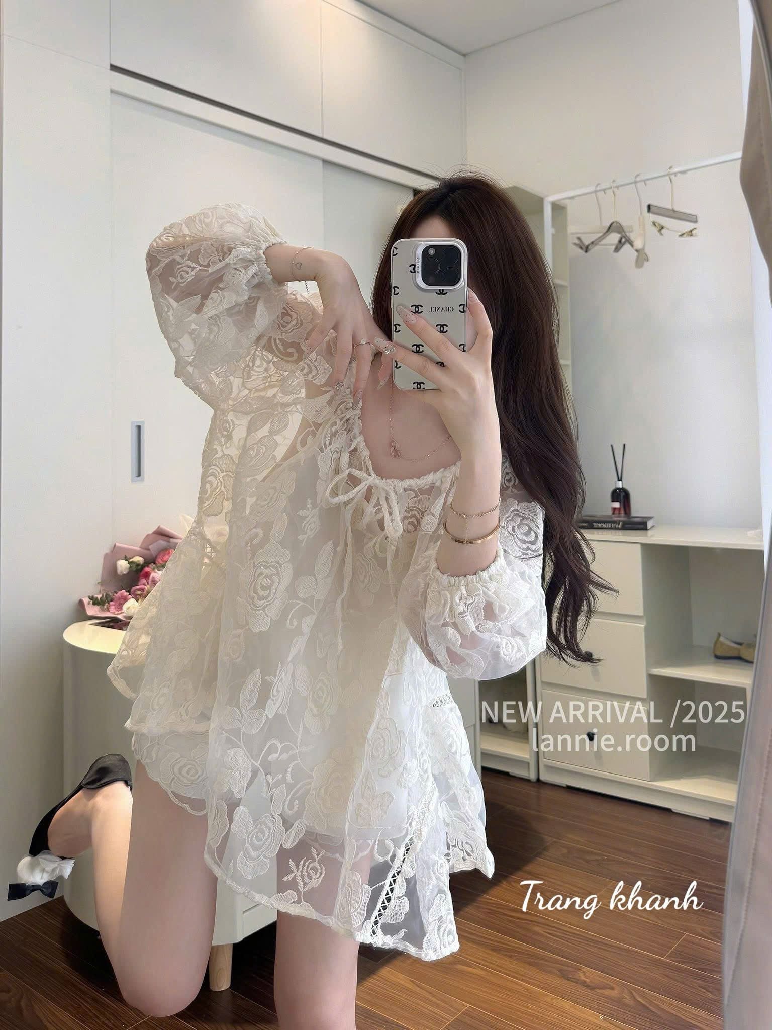  Set áo hai dây kèm áo babydoll ren mix quần đùi chun siêu hot - R344 