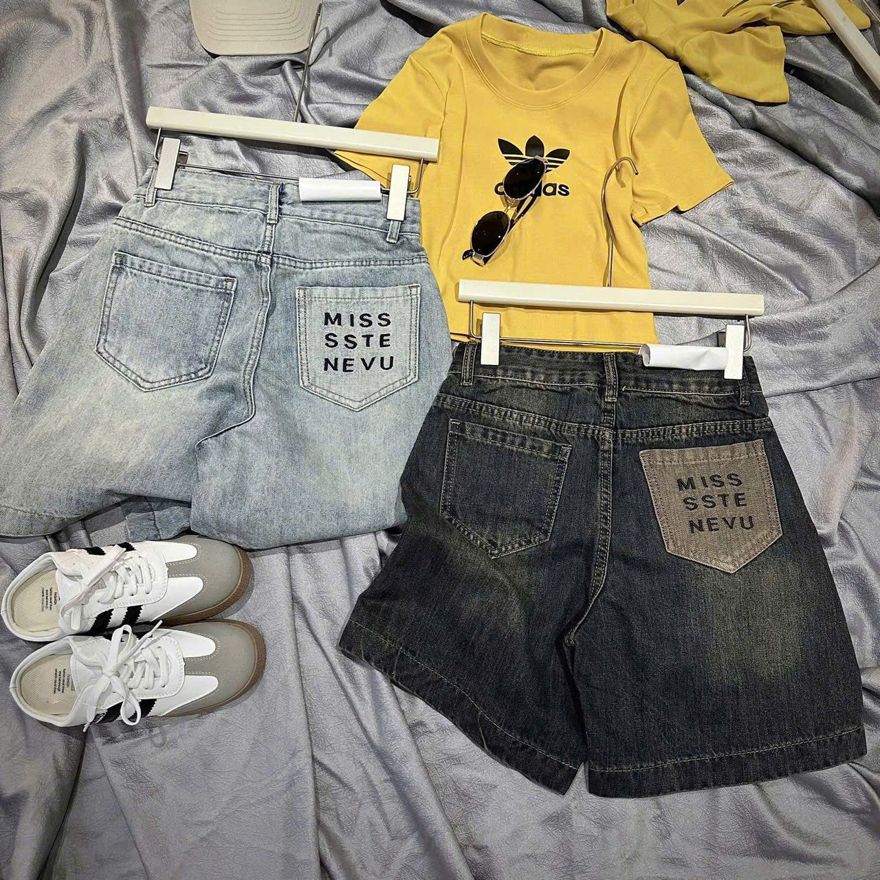  Quần jean lửng phối túi kiểu thêu chữ form đẹp - ĐẬM - R340 (EO S<64, M<68, L<72) 