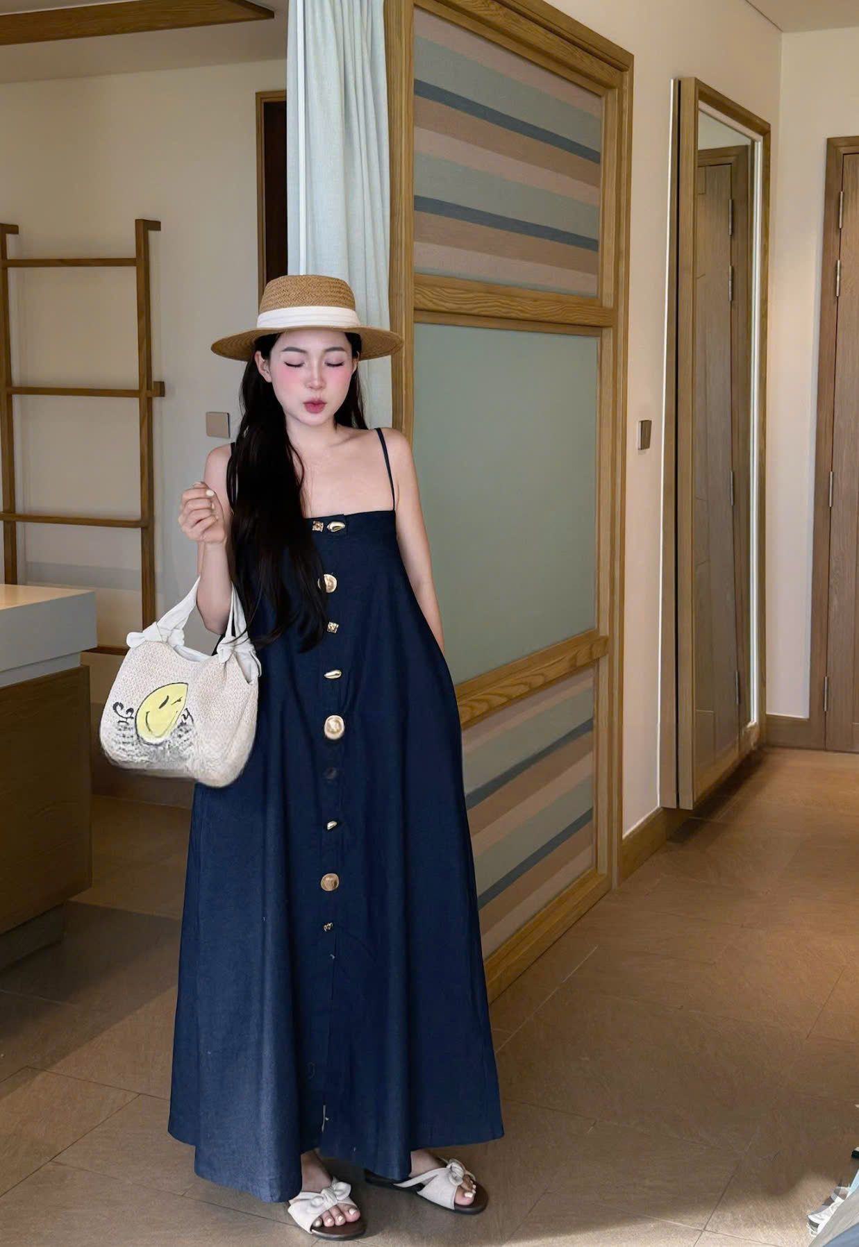  Váy 2s maxi mềm khuy vàng dáng dài siêu hot - ĐẬM - R410 