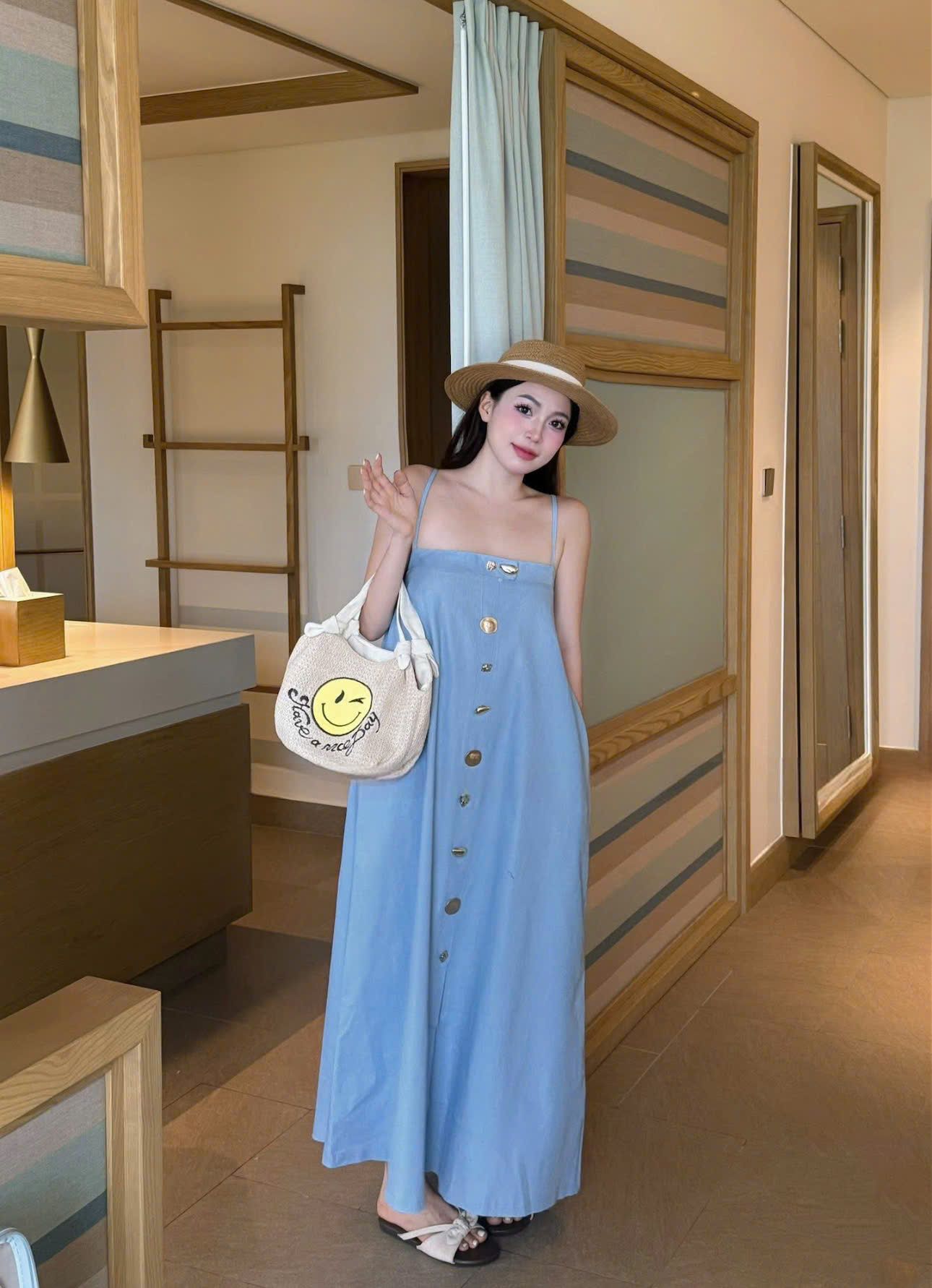  Váy 2s maxi mềm khuy vàng dáng dài siêu hot - NHẠT - R411 