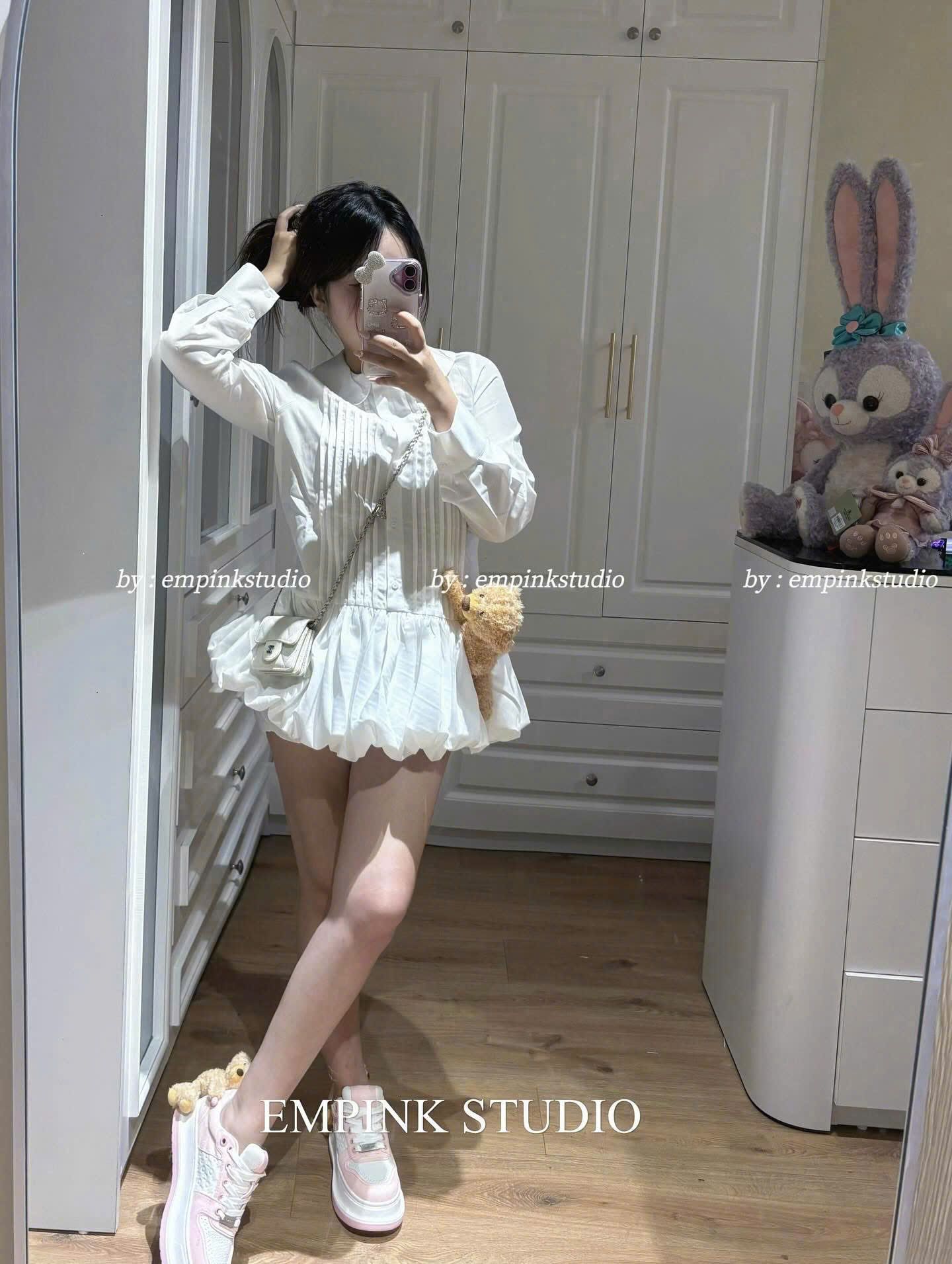  Váy babydoll cổ sen dập ly dáng bí ngắn siêu xinh - GẤU - R426 
