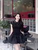 Váy cổ bẻ phối nơ chân xòe siêu xinh - ĐEN - R436 (eo S<68, M<72)
