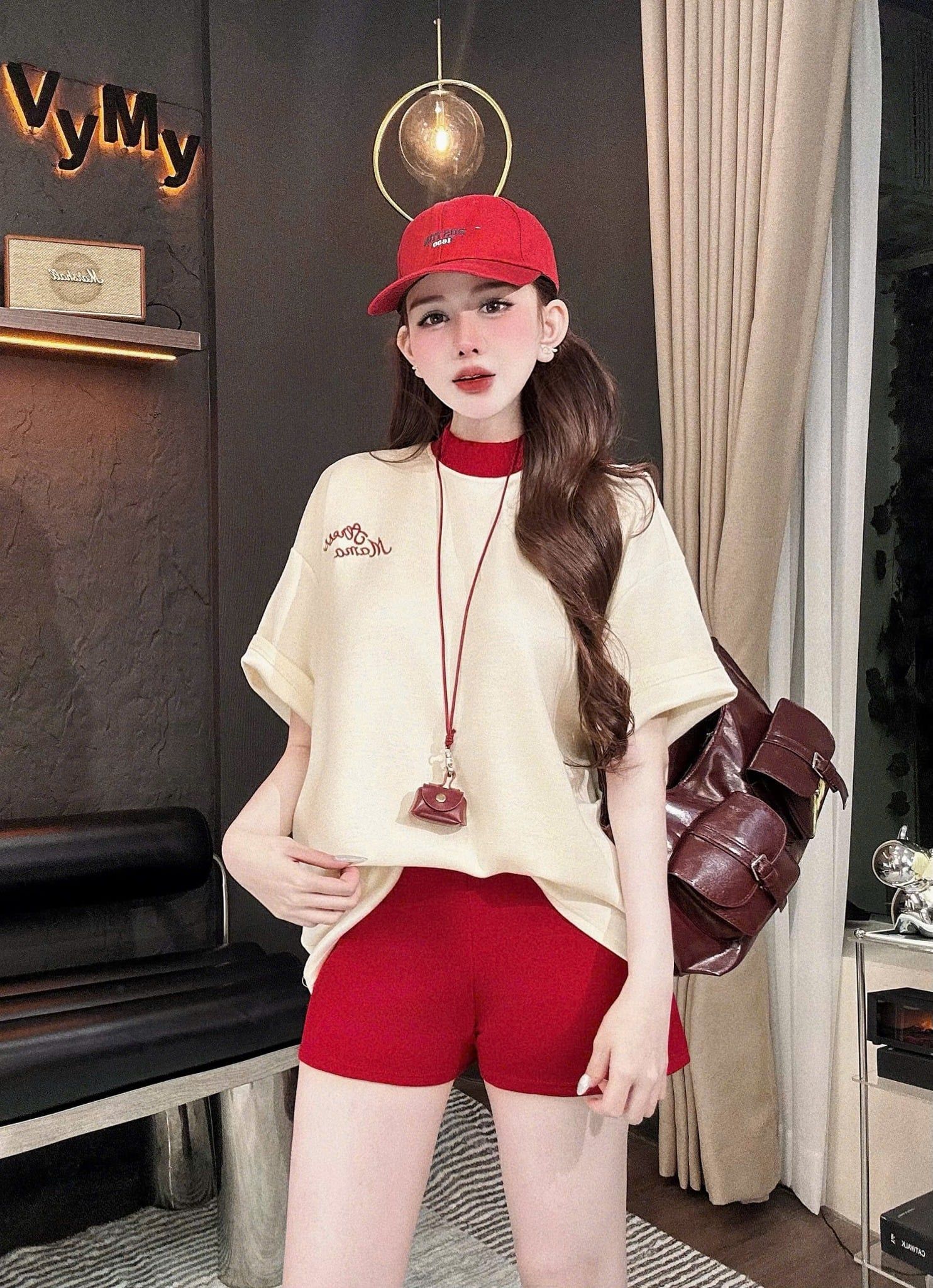  Set áo thun chất umi viền cổ mix quần short cạp cao - R115 ( eo S<68, M<72 ) (0) 