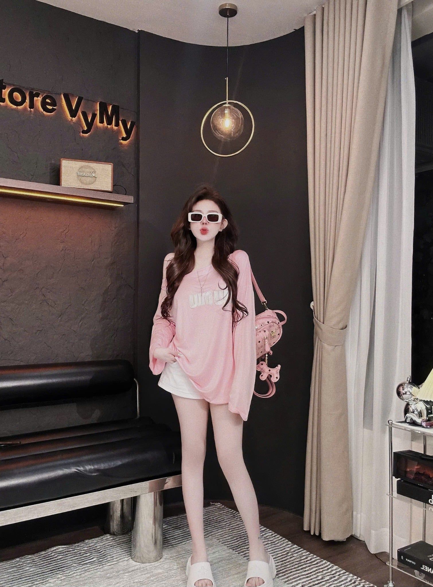  Áo lệch vai tay dài thêu chữ miumiu - R322 (0) D10 