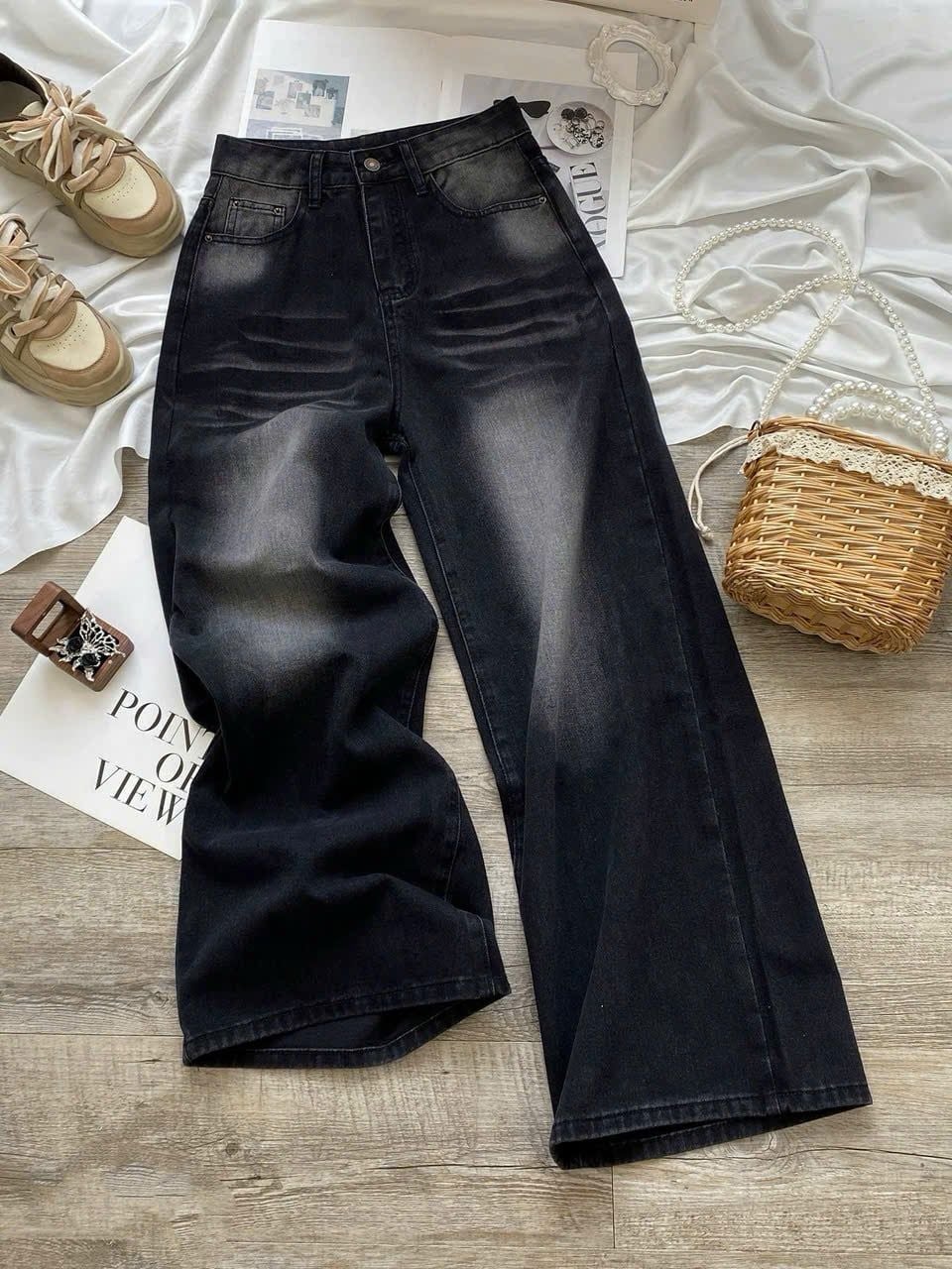  Quần jean ống suông wash bạc dáng ống đứng trendy - A147 (eo S<64, M<68, L<72) D18 