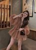 Set bộ babydoll tay bồng cổ đính ngọc mix chân váy tùng bí hai lớp - NÂU - C54 (S) H87