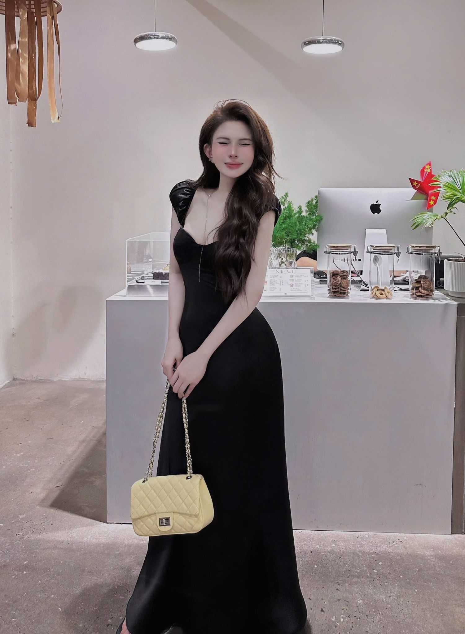  Đầm lụa trơn cúp ngực tay cánh tiên dáng dài form siêu đẹp - ĐEN - A240 (EO S<68, M<72, L<76) H12 