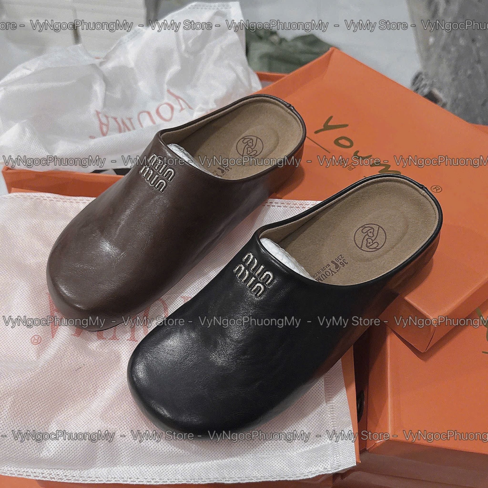  Sục da bóng MIUMIU chuẩn form - ĐEN - 9K 
