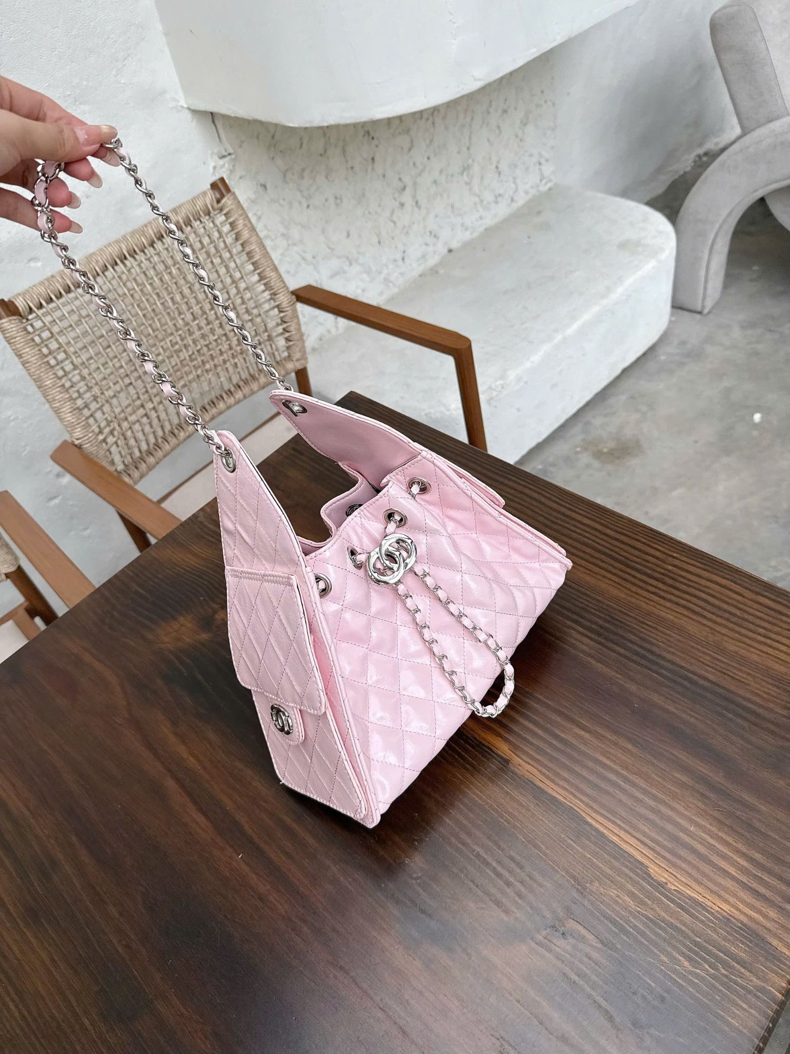  Túi xách đeo chéo nữ da mềm khóa bạc rút miệng lót vải dày đẹp - HỒNG - A412 (0) 