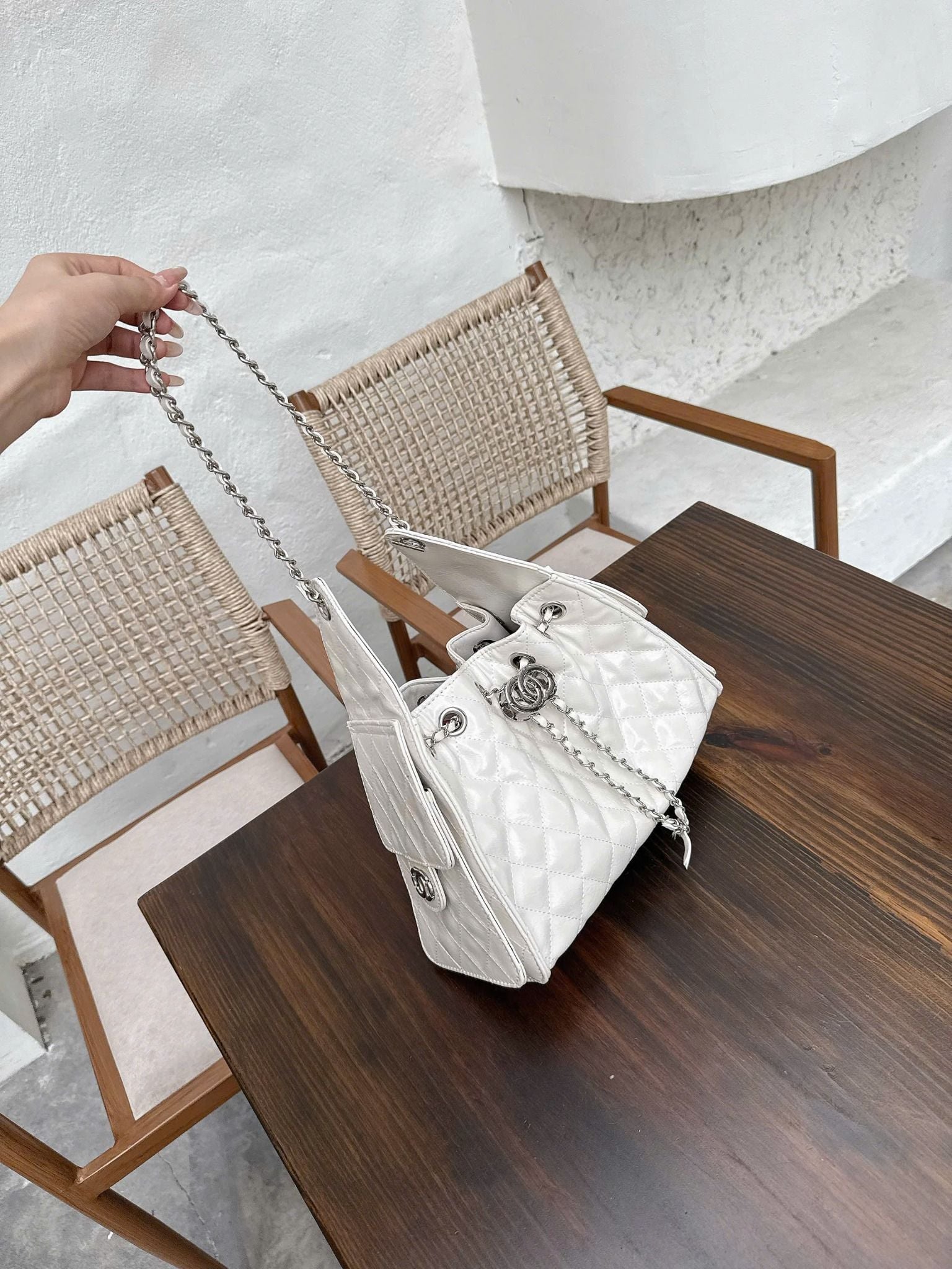  Túi xách đeo chéo nữ da mềm khóa bạc rút miệng lót vải dày đẹp - TRẮNG KEM - A413 (0) 