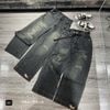 Quần jean ống suông thêu lai hình cún form nấm 93cm ko kèm nịt - ĐẬM - A423 (eo S<64, M<68, L<72)