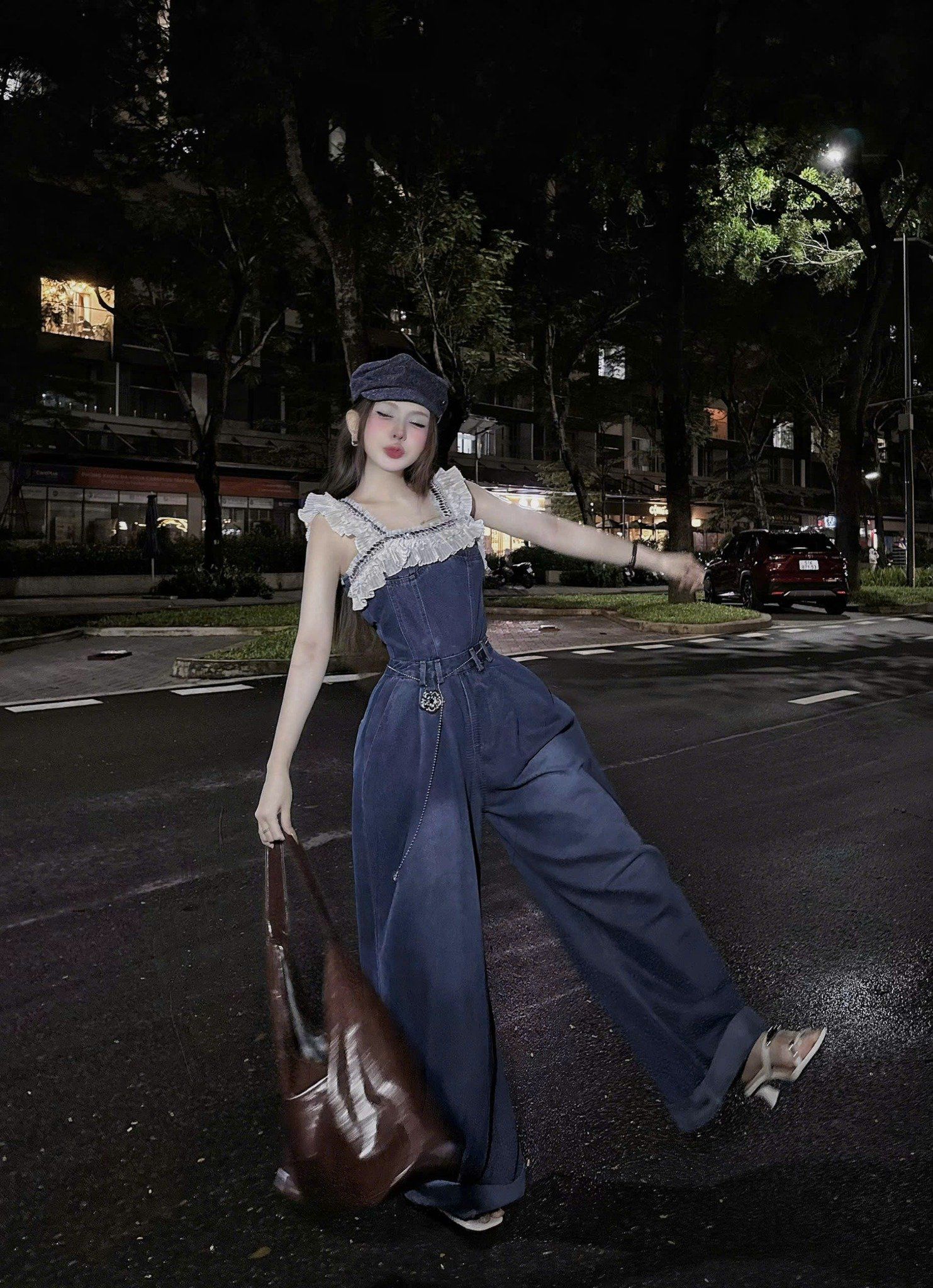  ( 289K SALE 189K ) Jum jean dáng dài tay dập li kết đá cao cấp ko kèm dây đai  - C6 (eo M<72 - 74, L<76 - 78) ( dài 155cm ) H58 