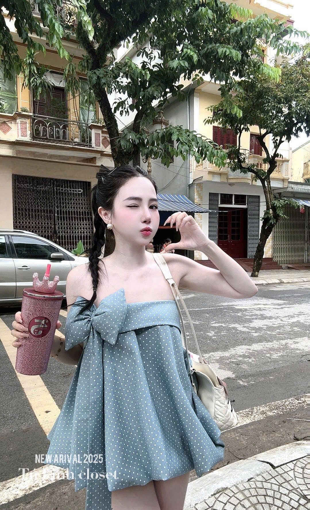  Váy quây babydoll chấm bi nơ to tiểu thư xinh xĩu - C127 H97 