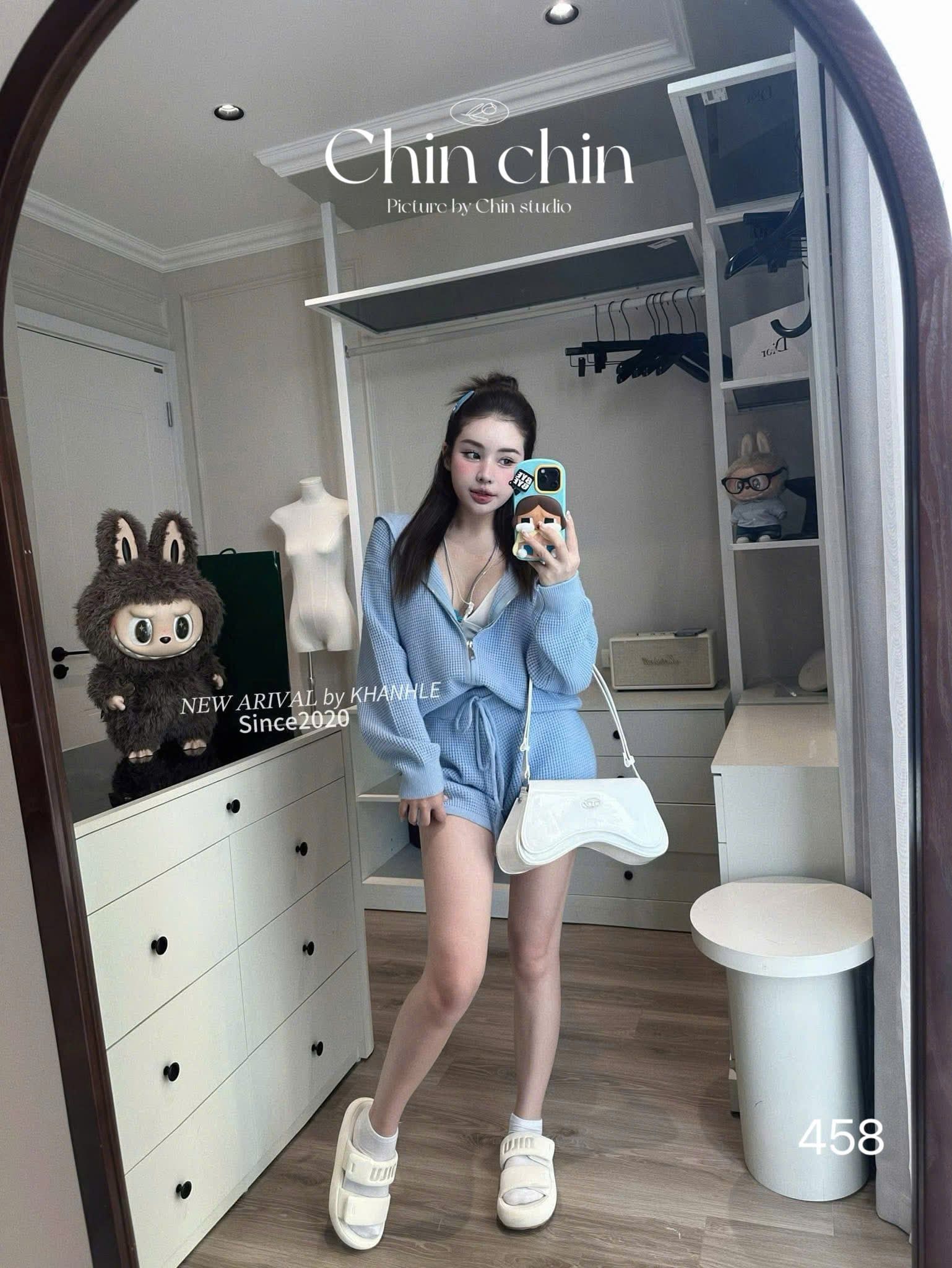  Set len tay dài khóa kéo có mũ mix quần short dây rút xốp mềm mịn QC - XANH - d71 
