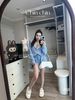 Set len tay dài khóa kéo có mũ mix quần short dây rút xốp mềm mịn QC - XANH - d71