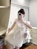Đầm ren cộc tay cổ tròn đính nơ ngực hàng hai lớp tiểu thư - C153