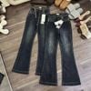 Quần jean ống loe may viền túi màu đậm hot trend dài 103cm ko kèm nịt - C152 (eo S<64, M<68, L<72) H23