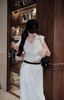 Set áo sát nách cổ đức mix chân váy suông dài cạp chun - TRẮNG - C218