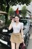 Set áo thun cổ tim mix quần giả váy kèm đai - TRẮNG - N39 (EO S<68, M<72)