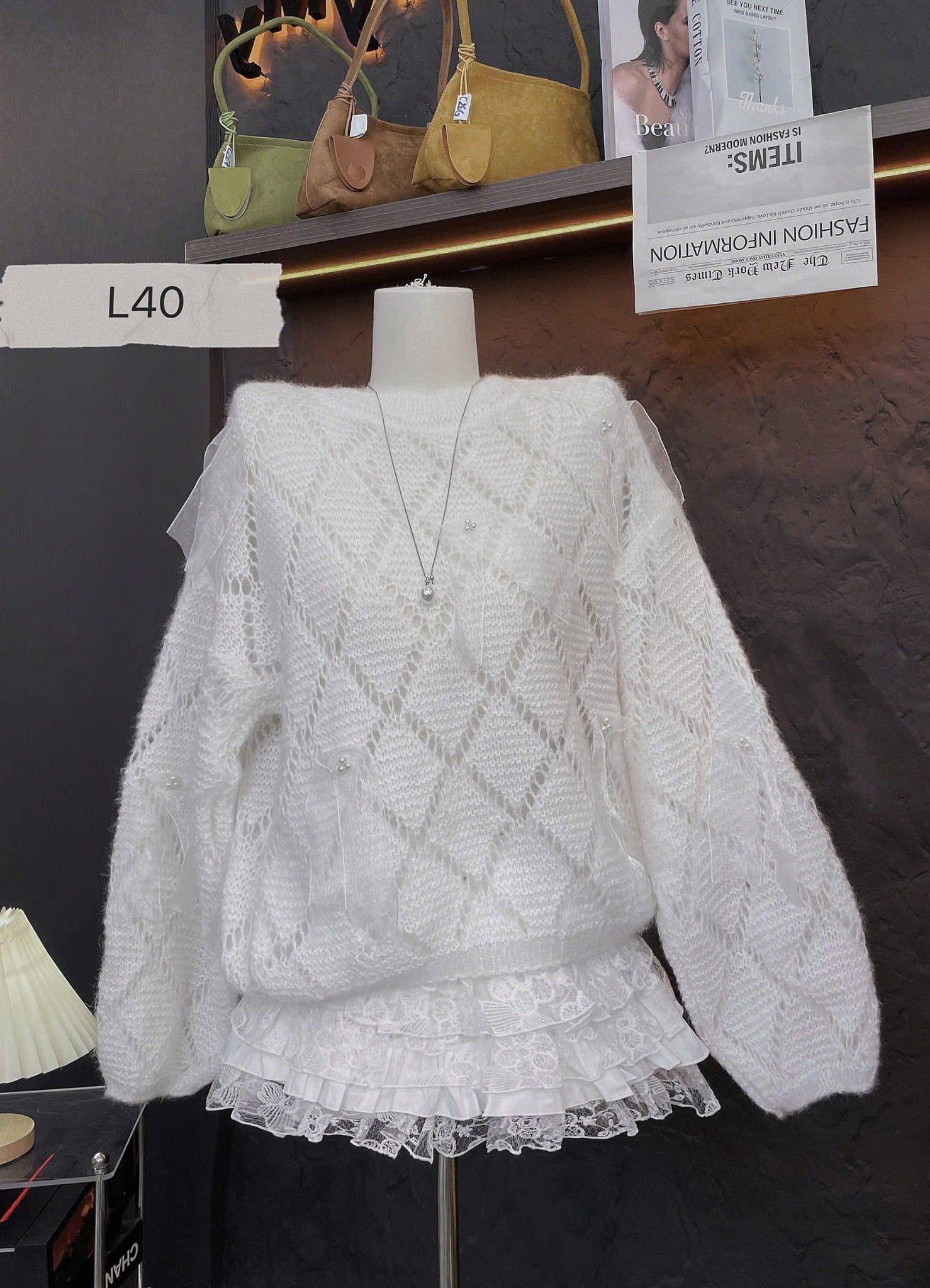  ÁO LEN KEM NƠ ĐÍNH NGỌC - L40 