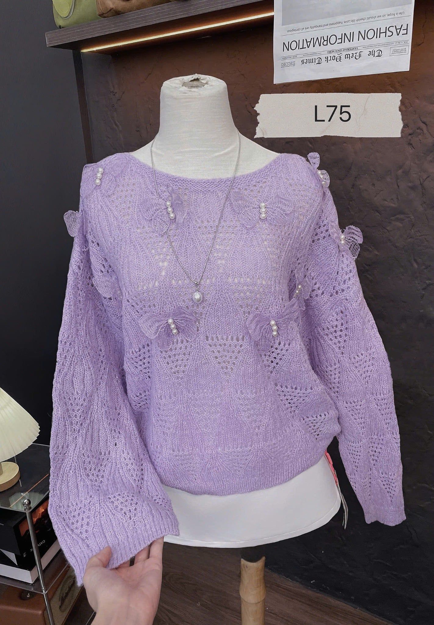  SET ÁO LEN TÍM BƯỚM + CHÂN VÁY SIZE M - L75 