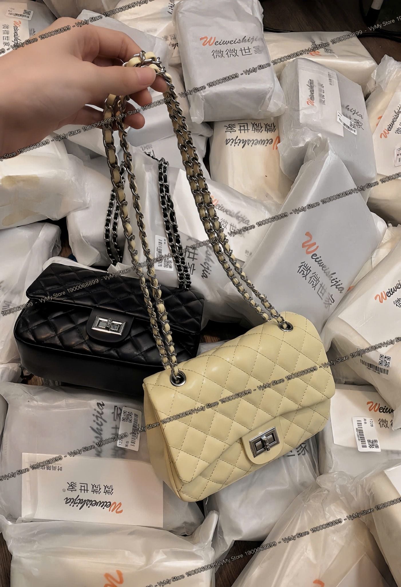  Túi xách ô trám dây xích bản lớn Chanel hàng QC - VÀNG - N52 (18X25CM) T22 