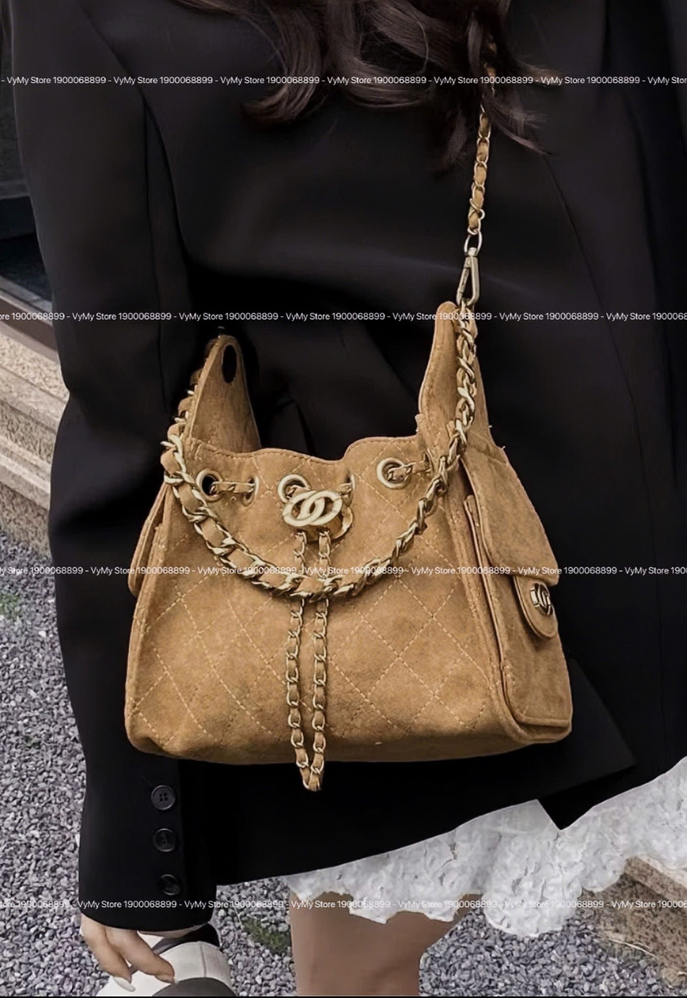  Túi xách nữ da cao cấp nhung đeo ngang túi da xô dây xích túi nách đeo vai style HQ - BE - N58 