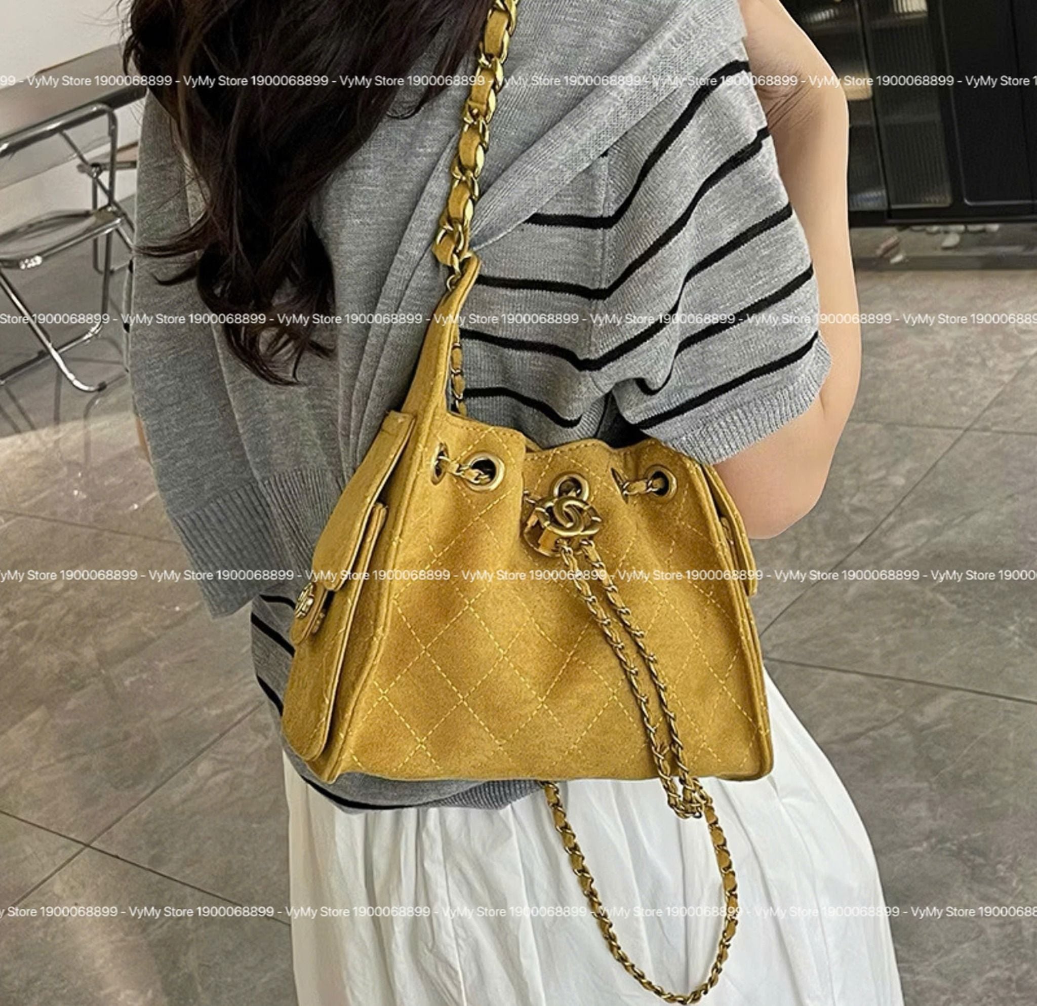  Túi xách nữ da cao cấp nhung đeo ngang túi da xô dây xích túi nách đeo vai style HQ - VÀNG - N60 