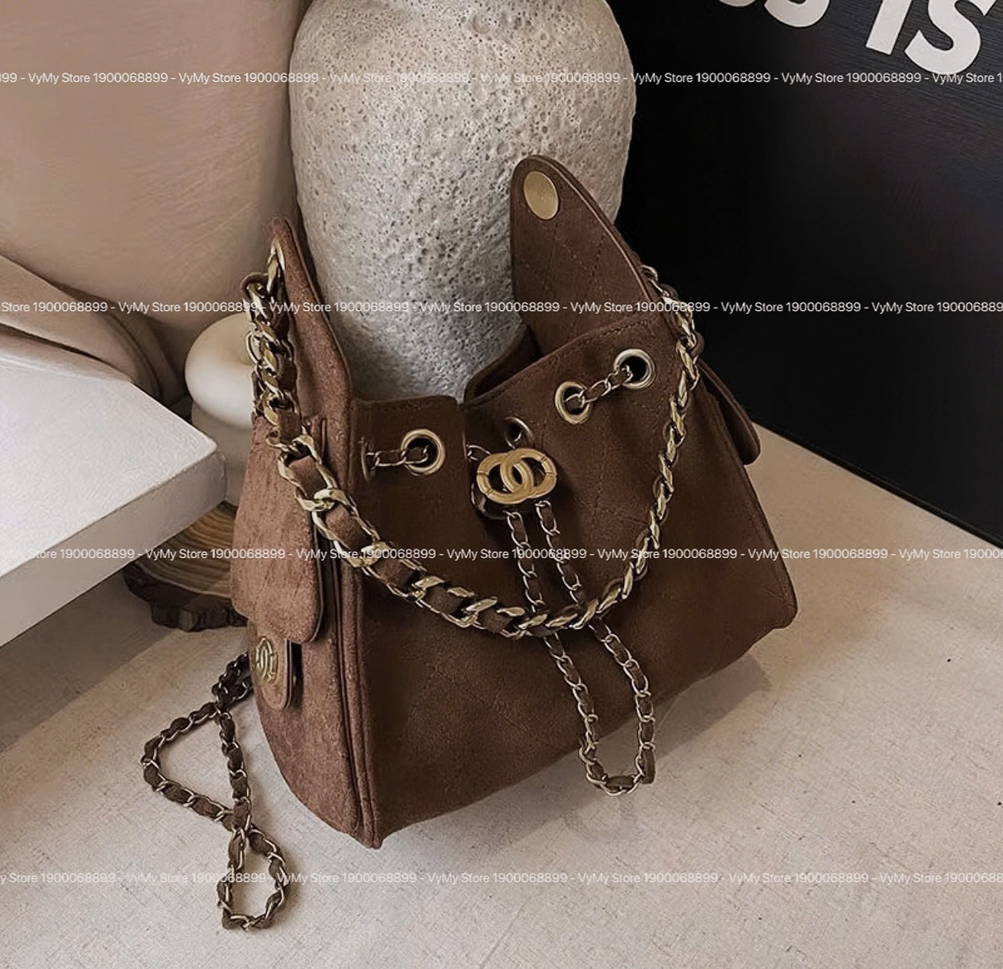  Túi xách nữ da cao cấp nhung đeo ngang túi da xô dây xích túi nách đeo vai style HQ - NÂU - T12 