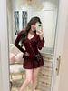 Đầm body tay dài cổ v đính cục chân phối bèo tay loe - ĐỎ - N98