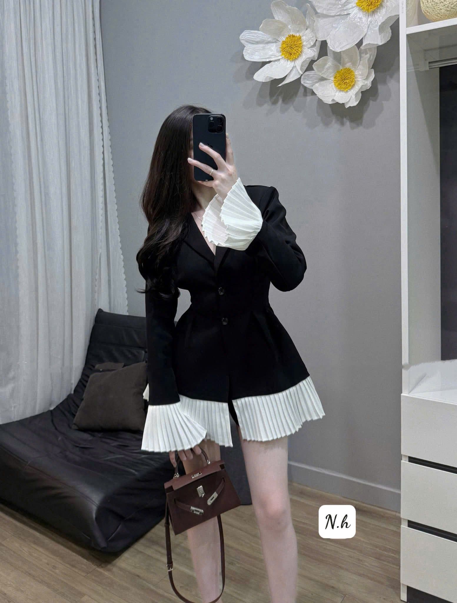  Váy liền dáng vest xếp ly tay loe thiết kế tôn dáng sang trọng - N117 ( eo S<66, M<70, L<72 ) 